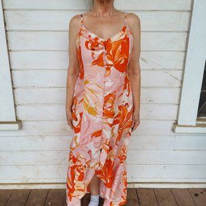 Able the Label Anthropologie Pink Floral High Low Button Front Dress Large